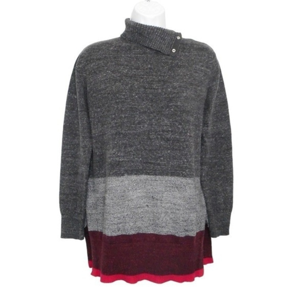 GAP Sweater Small Gray Tunic Long Sleeve Colorblock Snap Turtleneck‎ Cozy Knit